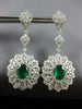 ESTATE EXTRA LARGE 7.34CT DIAMOND & AAA EMERALD 18KT WHITE GOLD HANGING EARRINGS