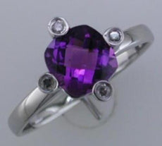 1.3CT DIAMOND & AAA AMETHYST 14KT WHITE GOLD CUSHION & ROUND SQUARE FLOWER RING