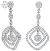 LARGE 3.20CT DIAMOND 18KT WHITE GOLD 3D MULTI FLOWER SQUARE FUN HANGING EARRINGS