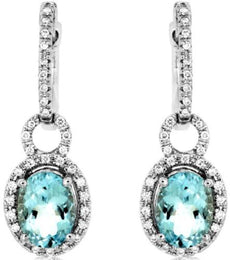 2.53CT DIAMOND & AAA AQUAMARINE 14KT WHITE GOLD OVAL & ROUND LOVE KNOT EARRINGS