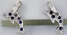 .39CT DIAMOND & AAA SAPPHIRE 14KT WHITE GOLD 3D HAPPY DOLPHIN HANGING EARRINGS