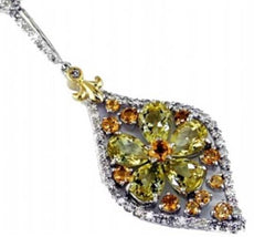 4.75CT DIAMOND & AAA ORANGE LEMON QUARTZ 14KT WHITE GOLD FLOWER FLOATING PENDANT