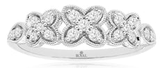 .25CT DIAMOND 14KT WHITE GOLD 3D FLOWER FILIGREE MILGRAIN GRADUATING LOVE RING