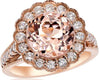 ESTATE 4.01CT DIAMOND & AAA MORGANITE 18KT ROSE GOLD HALO FLOWER ENGAGEMENT RING
