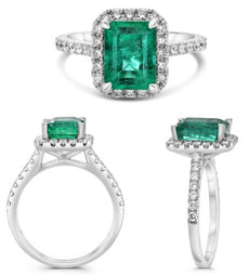 3.13CT DIAMOND & AAA EMERALD 14KT WHITE GOLD ROUND & EMERALD CUT ENGAGEMENT RING