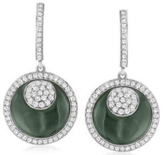 12.14CT DIAMOND & AAA GREEN AMETHYST 14KT WHITE GOLD 3D DOUBLE CIRCULAR EARRINGS