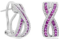 1.22CT DIAMOND & AAA RUBY 14KT WHITE GOLD CRISS CROSS INFINITY HANGING EARRINGS