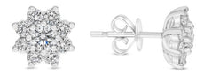 ESTATE 1.0CT DIAMOND 14KT WHITE GOLD 3D ROUND CLASSIC FLOWER STAR STUD EARRINGS