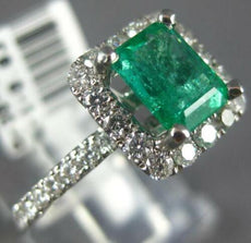 1.40CT DIAMOND & AAA EMERALD 14KT WHITE GOLD SQUARE & ROUND HALO ENGAGEMENT RING