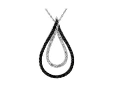 .44CT WHITE & BLACK DIAMOND 14K WHITE & BLACK GOLD DOUBLE OPEN TEAR DROP PENDANT