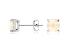 ESTATE 1.20CT AAA OPAL 14KT WHITE GOLD CLASSIC CUSHION SOLITAIRE STUD EARRINGS