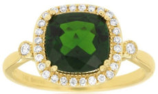2.33CT DIAMOND & AAA RUSSALITE 14KT YELLOW GOLD 3D CUSHION SQUARE HALO FUN RING