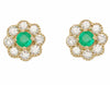 ESTATE .63CT DIAMOND & AAA EMERALD 14K YELLOW GOLD FLOWER FILIGREE STUD EARRINGS