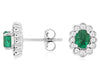 1.03CT DIAMOND & AAA EMERALD 14KT WHITE GOLD OVAL & ROUND FLOWER STUD EARRINGS