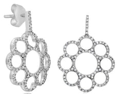 ESTATE .65CT DIAMOND 14KT WHITE GOLD MULTI CIRCULAR FLOWER FUN HANGING EARRINGS