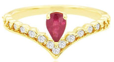 .82CT DIAMOND & AAA RUBY 14KT YELLOW GOLD PEAR SHAPE & ROUND CROWN FUN RING