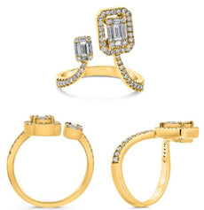 .74CT DIAMOND 14KT YELLOW GOLD ROUND & BAGUETTE CLUSTER SQUARE TENSION FUN RING