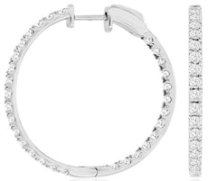 ESTATE 2.0CT DIAMOND 14KT WHITE GOLD 3D CLASSIC INSIDE OUT HOOP HANGING EARRINGS