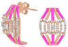 WIDE .76CT DIAMOND & PINK ENAMEL 14KT ROSE GOLD 3D ROUND & BAGUETTE FUN EARRINGS