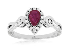 .61CT DIAMOND & AAA RUBY 14KT WHITE GOLD PEAR SHAPE & ROUND INFINITY LOVE RING