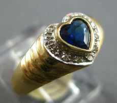 .43CT DIAMOND AND AAA SAPPHIRE 14KT 2 TONE GOLD 3D HEART SHAPE & ROUND LOVE RING
