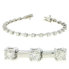 3.0CT DIAMOND 14K WHITE GOLD ROUND MATTE & SHINY BY THE YARD BAR TENNIS BRACELET