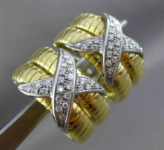ESTATE LARGE .72CT DIAMOND 18KT TWO TONE GOLD 3D FLOWER " X " LOVE EARRINGS 1872