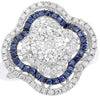 ESTATE 1.26CT DIAMOND & AAA SAPPHIRE 14KT WHITE GOLD 3D CLASSIC FLOWER LOVE RING