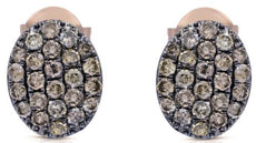 .74CT CHOCOLATE FANCY DIAMOND 14KT ROSE GOLD 3D CLASSIC PAVE OVAL STUD EARRINGS
