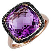 7.37CT BLACK DIAMOND & AAA AMETHYST 14KT ROSE GOLD CUSHION & ROUND SQUARE RING