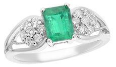 1.33CT DIAMOND & AAA COLOMBIAN EMERALD 14KT WHITE GOLD EMERALD CUT & ROUND RING