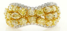 4.61CT WHITE & FANCY YELLOW DIAMOND 18KT 2 TONE GOLD 3D MULTI SHAPE CLUSTER RING