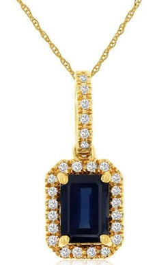 1.22CT DIAMOND & AAA SAPPHIRE 14K YELLOW GOLD EMERALD CUT & ROUND SQUARE PENDANT