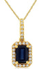 1.22CT DIAMOND & AAA SAPPHIRE 14K YELLOW GOLD EMERALD CUT & ROUND SQUARE PENDANT