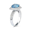 2.81CT DIAMOND & AAA BLUE TOPAZ 14KT WHITE GOLD CUSHION & ROUND HALO FUN RING