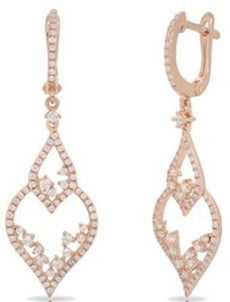 1.04CT DIAMOND 14K ROSE GOLD 3D CLUSTER HEART SHAPE TEAR DROP LEVERBACK EARRINGS