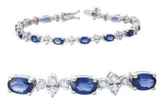 10.35CT DIAMOND & AAA SAPPHIRE 14KT WHITE GOLD 3D OVAL & ROUND TENNIS BRACELET