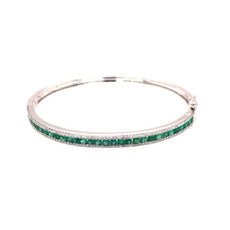2.23CT DIAMOND & AAA EMERALD 18KT WHITE GOLD 3 ROW SEMI ETERNITY BANGLE BRACELET