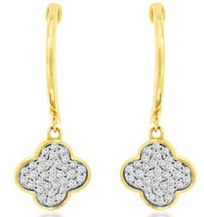 ESTATE .26CT DIAMOND 14KT 2 TONE GOLD CLASSIC FLOWER LEVERBACK HANGING EARRINGS