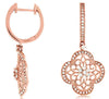 .52CT DIAMOND 14KT ROSE GOLD 3D FLOWER OPEN FILIGREE MILGRAIN HANGING EARRINGS