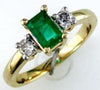 1CT DIAMOND & AAA EMERALD 14K YELLOW GOLD SQUARE & ROUND 3 STONE FRIENDSHIP RING