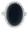 ESTATE LARGE 1.26CT DIAMOND & AAA ONYX 18K WHITE GOLD OVAL & ROUND HALO FUN RING
