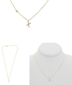 .08CT DIAMOND 14KT YELLOW GOLD 3D INITIAL X SOLITAIRE BY THE YARD FUN NECKLACE