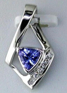.37CT DIAMOND & AAA TANZANITE 14KT WHITE GOLD TRILLION & ROUND TEAR DROP PENDANT