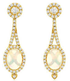 2.43CT DIAMOND & AAA OPAL 14KT YELLOW GOLD HEART SHAPE FLORAL HANGING EARRINGS