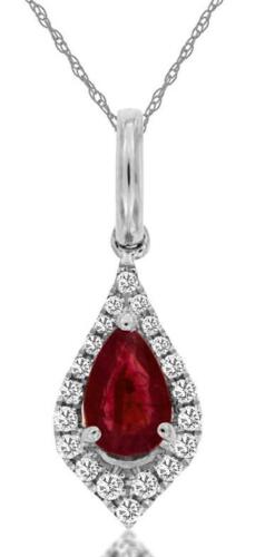 .52CT DIAMOND & AAA RUBY 14KT WHITE GOLD PEAR SHAPE TEAR DROP FLOATING PENDANT