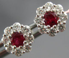 ESTATE .63CT DIAMOND & AAA RUBY 14KT WHITE GOLD 3D CLASSIC FLOWER STUD EARRINGS