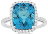LARGE 6.98CT DIAMOND & AAA BLUE TOPAZ 14KT WHITE GOLD CUSHION & ROUND HALO RING