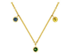 .40CT AAA MULTI COLOR SAPPHIRE 14KT YELLOW GOLD ROUND BEZEL BY THE YARD NECKLACE