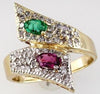.87CT DIAMOND & AAA RUBY & AAA EMERALD 14KT YELLOW GOLD 3D OVAL & ROUND FUN RING